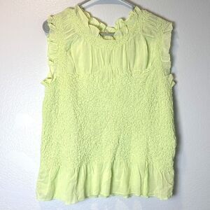 By Anthropologie Women's Size XL Top Green Lime Smocked Ruffled